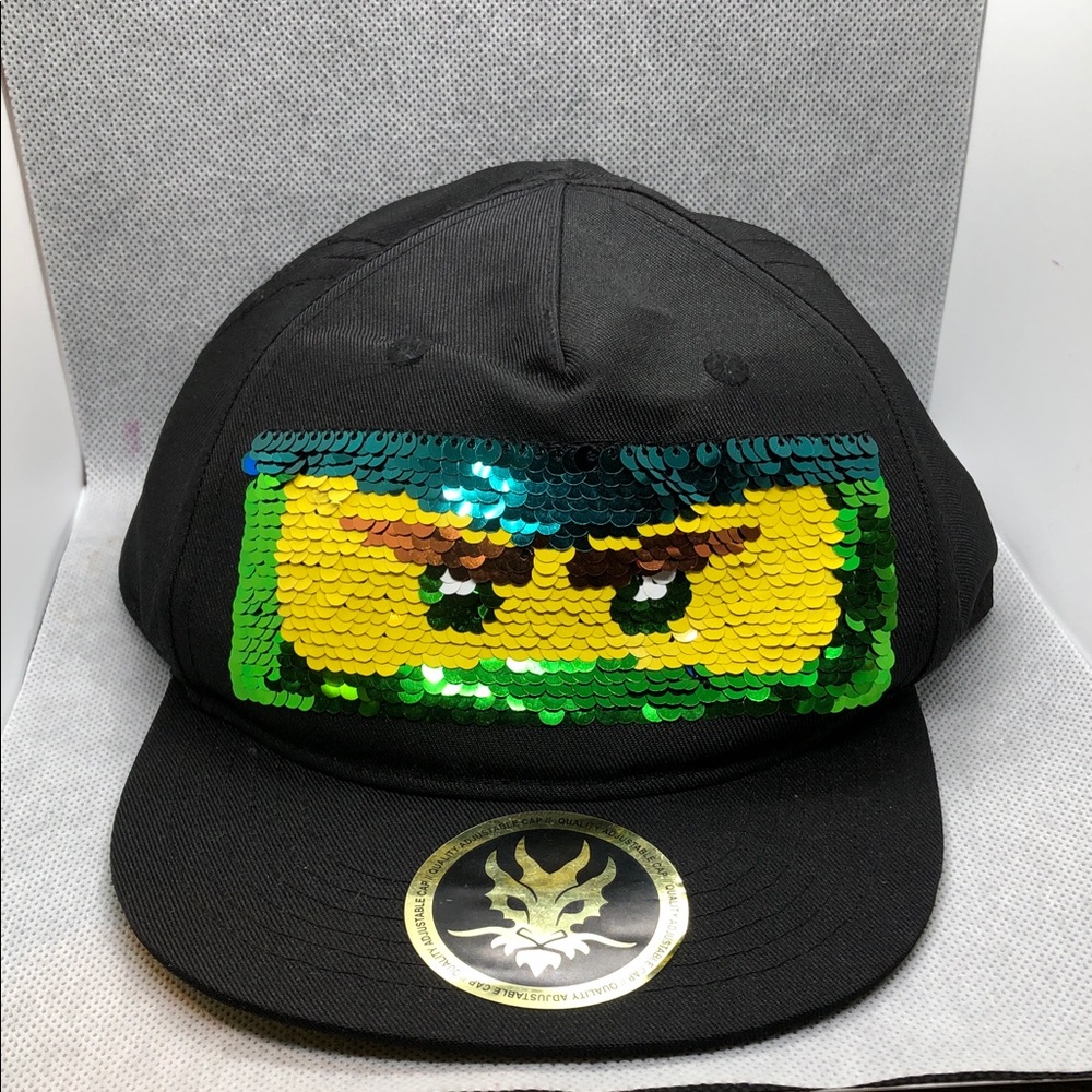 H&M Black Cap with Green and Yellow Sequin Face